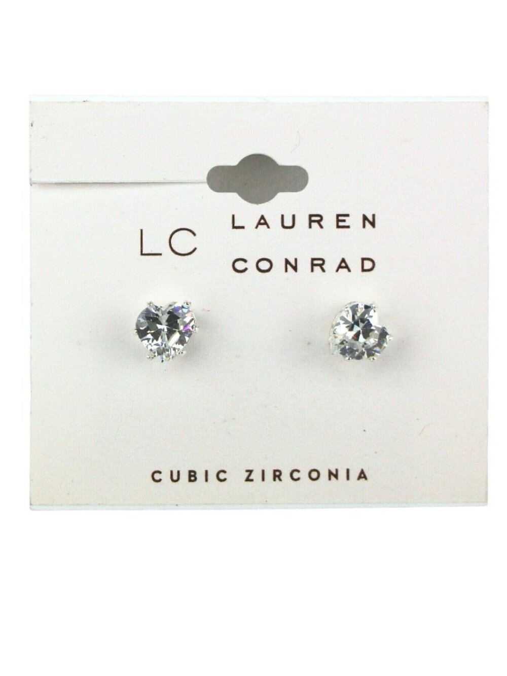 LC Lauren Conrad Heart Shaped Earrings Cubic Zirconia Silver-Tone Studs